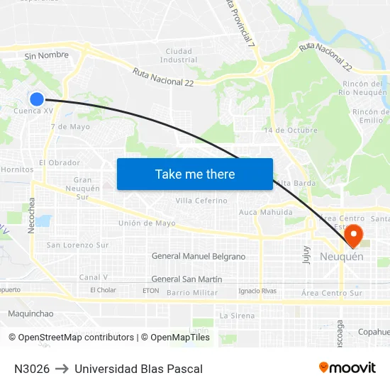 N3026 to Universidad Blas Pascal map