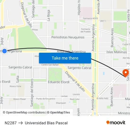 N2287 to Universidad Blas Pascal map