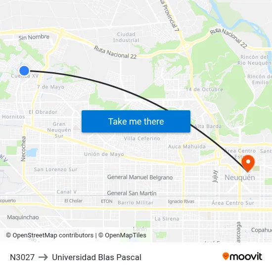 N3027 to Universidad Blas Pascal map