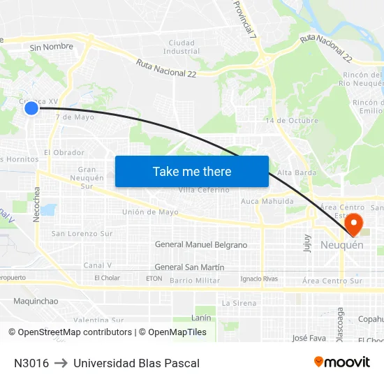 N3016 to Universidad Blas Pascal map