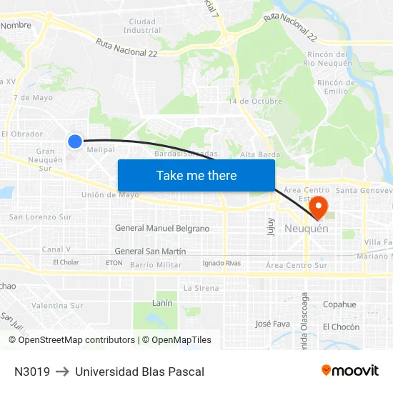 N3019 to Universidad Blas Pascal map
