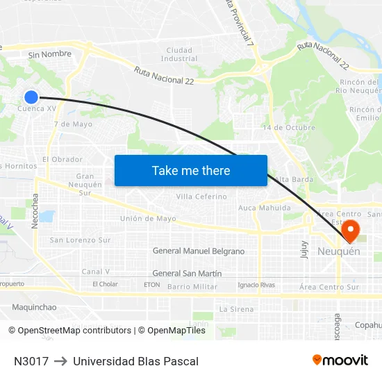 N3017 to Universidad Blas Pascal map
