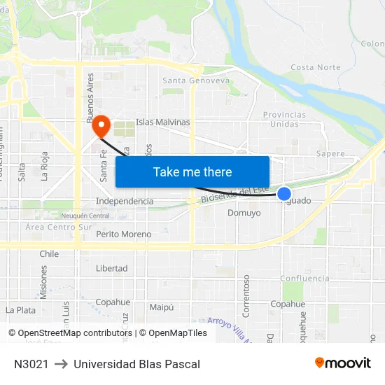 N3021 to Universidad Blas Pascal map