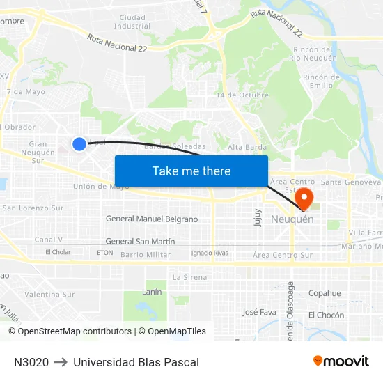 N3020 to Universidad Blas Pascal map