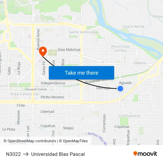 N3022 to Universidad Blas Pascal map