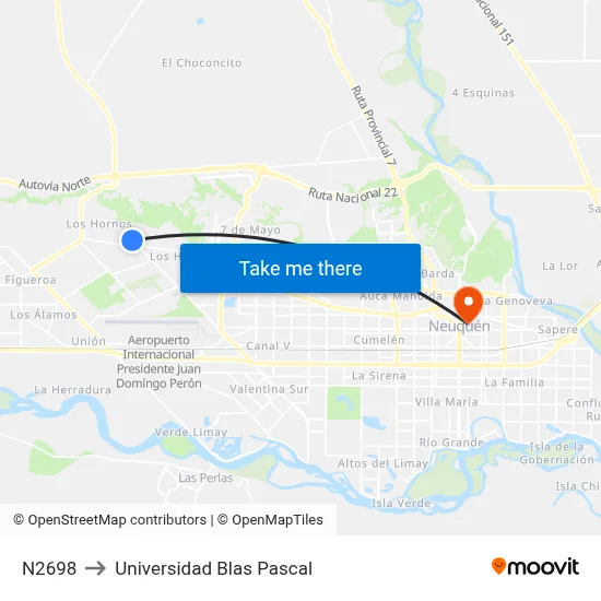 N2698 to Universidad Blas Pascal map