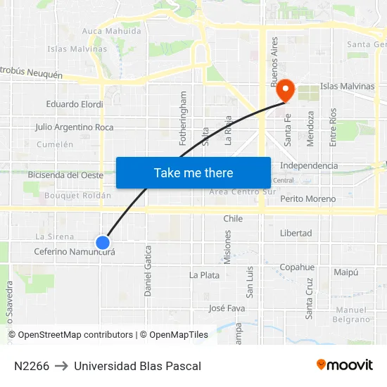 N2266 to Universidad Blas Pascal map