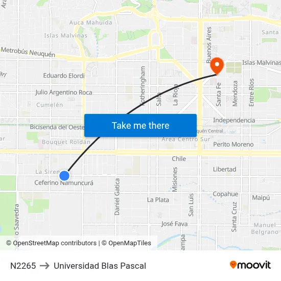 N2265 to Universidad Blas Pascal map