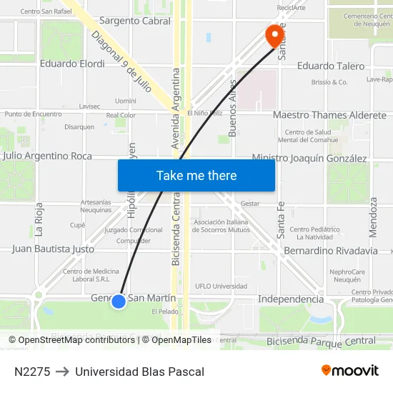 N2275 to Universidad Blas Pascal map