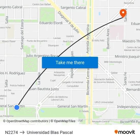 N2274 to Universidad Blas Pascal map