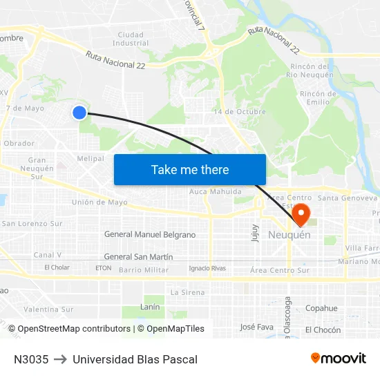 N3035 to Universidad Blas Pascal map