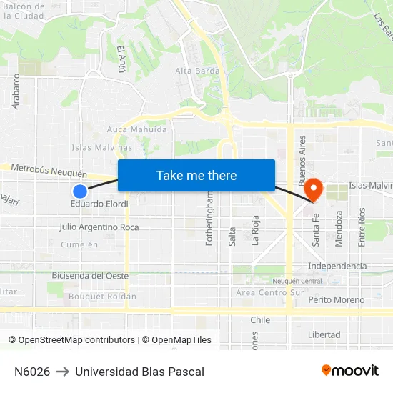 N6026 to Universidad Blas Pascal map