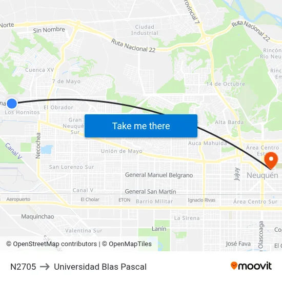 N2705 to Universidad Blas Pascal map