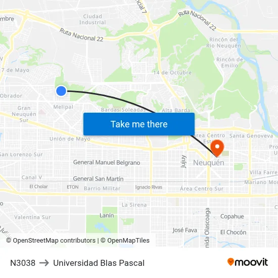 N3038 to Universidad Blas Pascal map