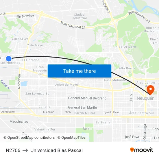 N2706 to Universidad Blas Pascal map
