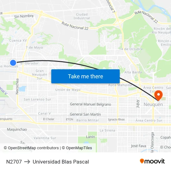 N2707 to Universidad Blas Pascal map