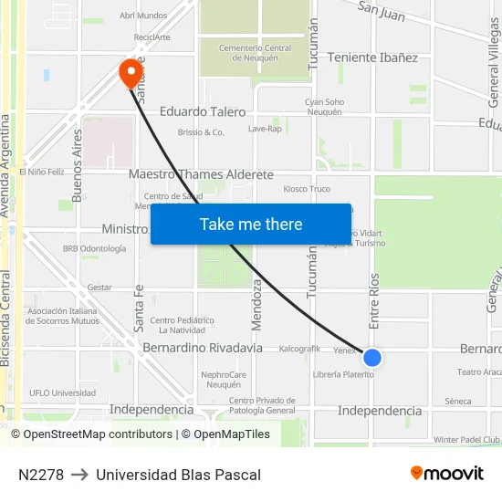 N2278 to Universidad Blas Pascal map