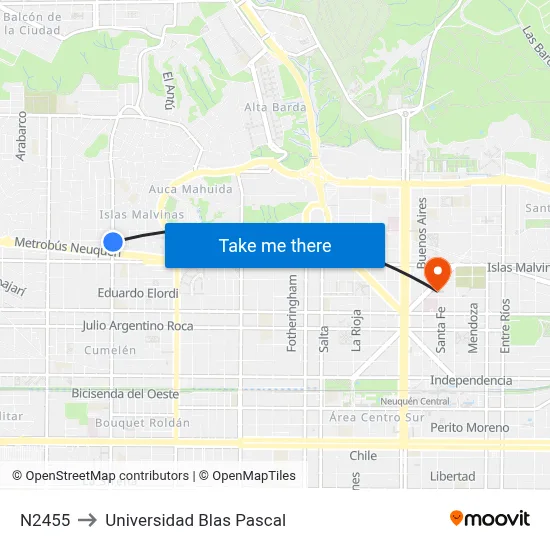 N2455 to Universidad Blas Pascal map