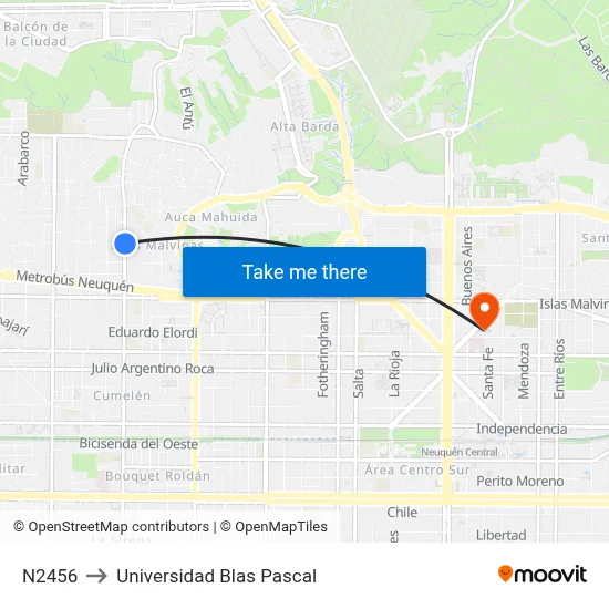 N2456 to Universidad Blas Pascal map