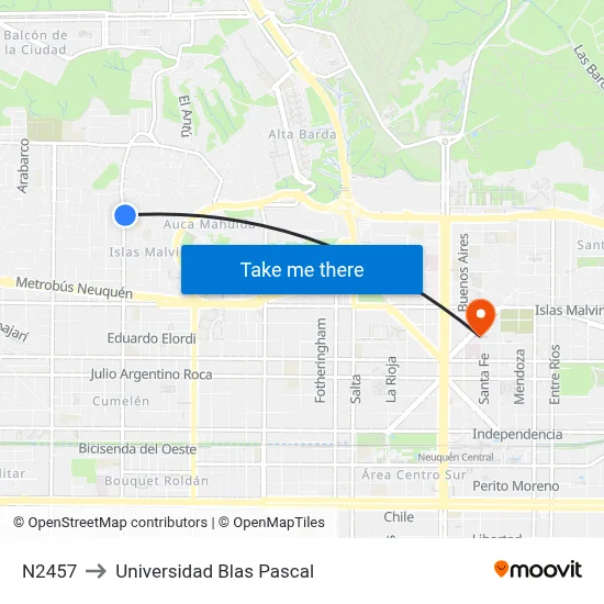 N2457 to Universidad Blas Pascal map