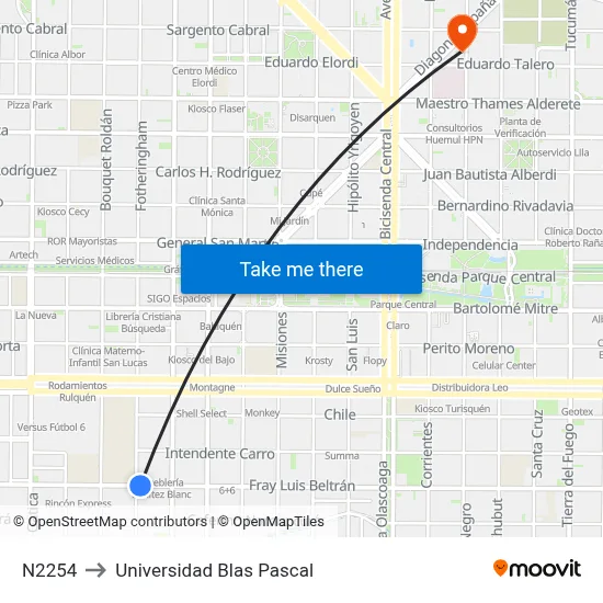 N2254 to Universidad Blas Pascal map