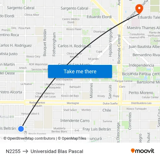 N2255 to Universidad Blas Pascal map