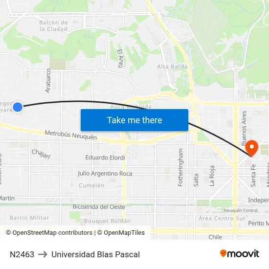 N2463 to Universidad Blas Pascal map