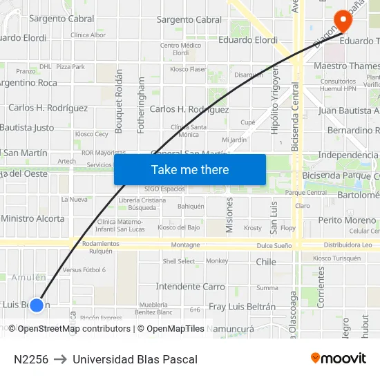 N2256 to Universidad Blas Pascal map