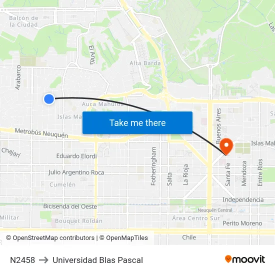 N2458 to Universidad Blas Pascal map