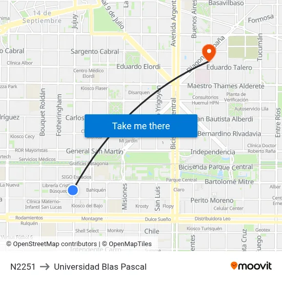 N2251 to Universidad Blas Pascal map