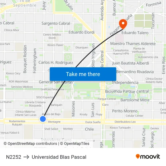 N2252 to Universidad Blas Pascal map
