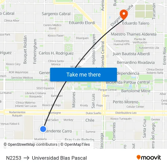 N2253 to Universidad Blas Pascal map