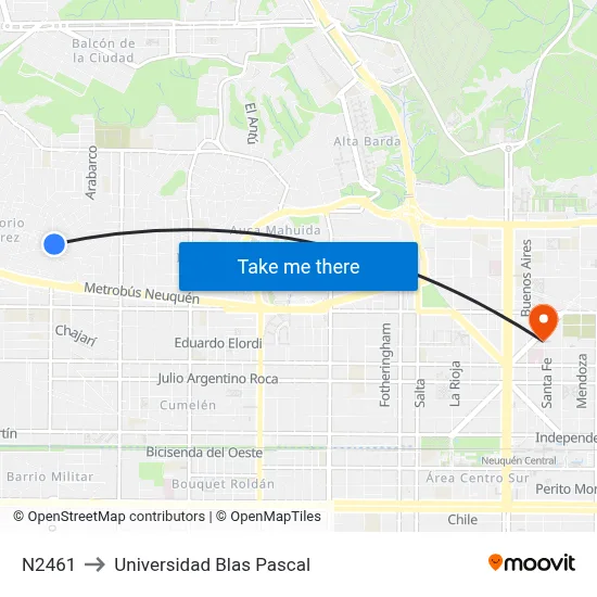 N2461 to Universidad Blas Pascal map