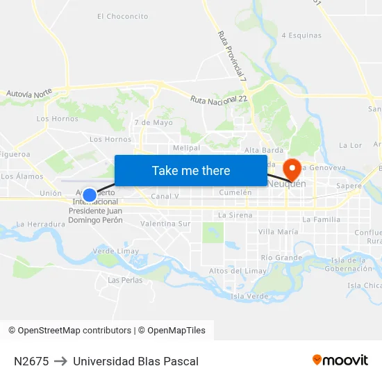N2675 to Universidad Blas Pascal map
