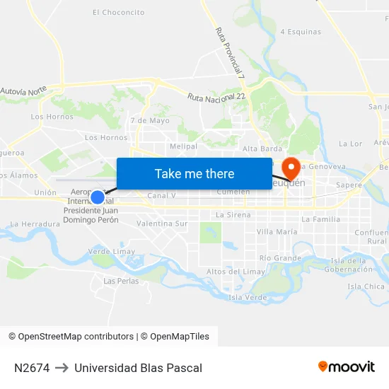 N2674 to Universidad Blas Pascal map