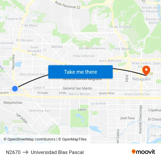 N2670 to Universidad Blas Pascal map
