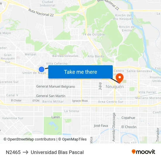 N2465 to Universidad Blas Pascal map