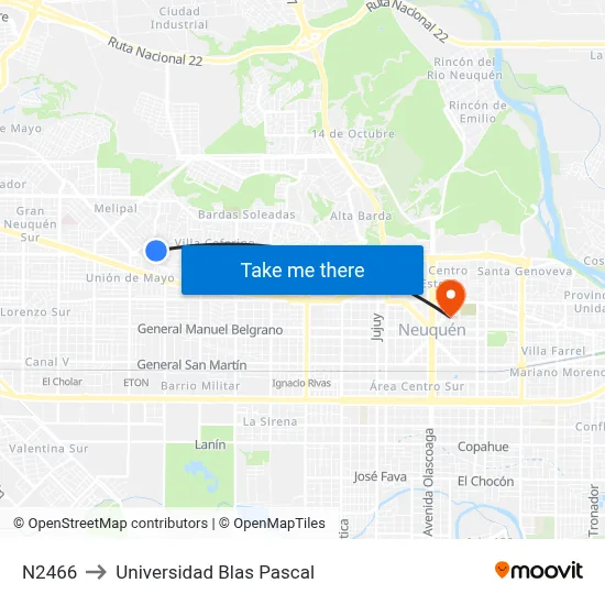 N2466 to Universidad Blas Pascal map