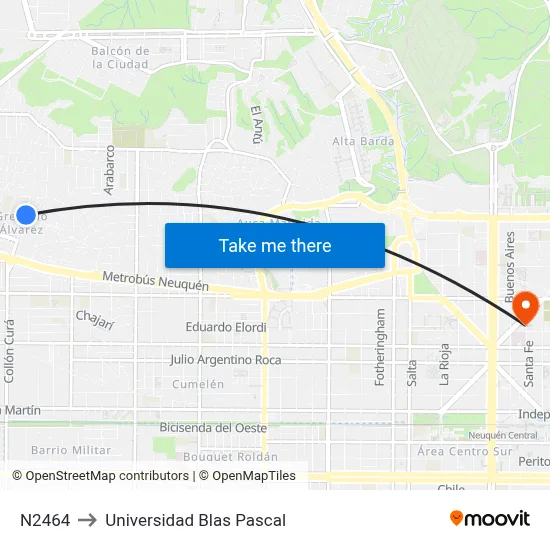 N2464 to Universidad Blas Pascal map