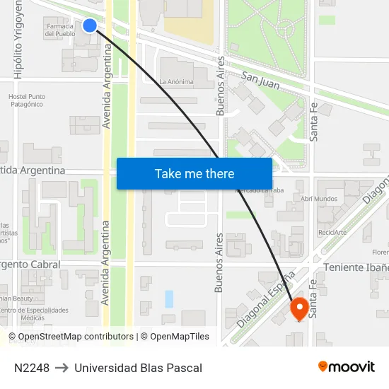 N2248 to Universidad Blas Pascal map