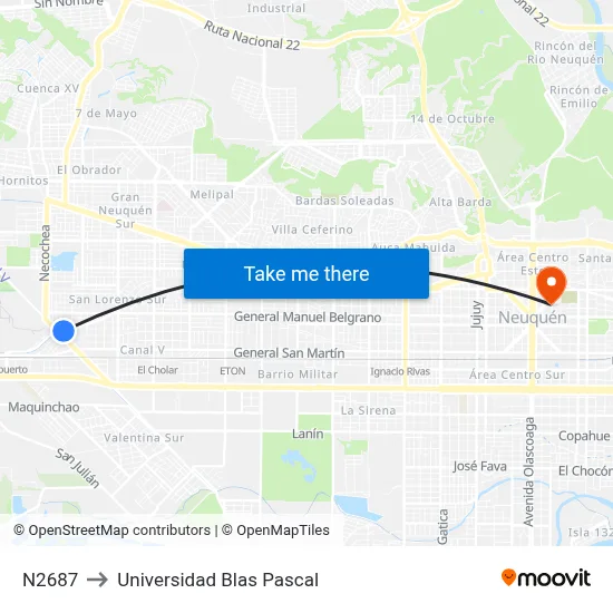 N2687 to Universidad Blas Pascal map