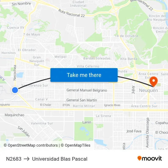 N2683 to Universidad Blas Pascal map