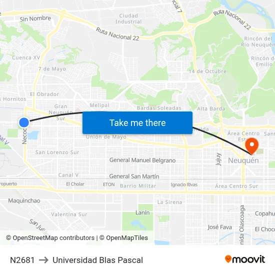 N2681 to Universidad Blas Pascal map