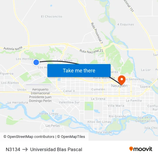 N3134 to Universidad Blas Pascal map