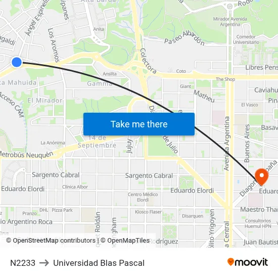 N2233 to Universidad Blas Pascal map