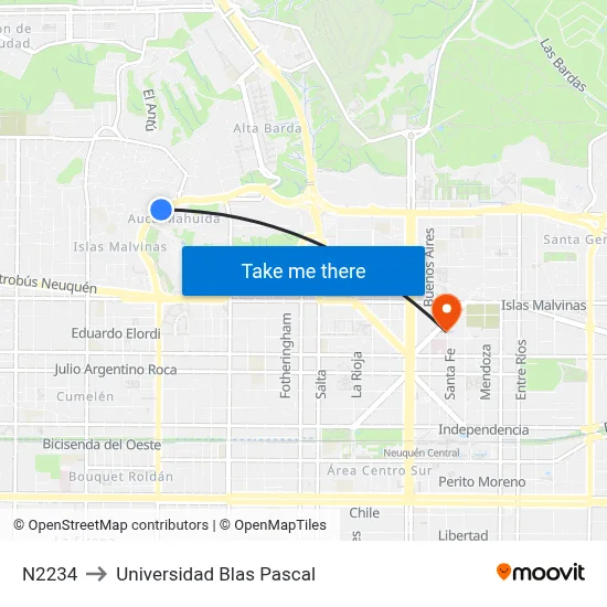 N2234 to Universidad Blas Pascal map