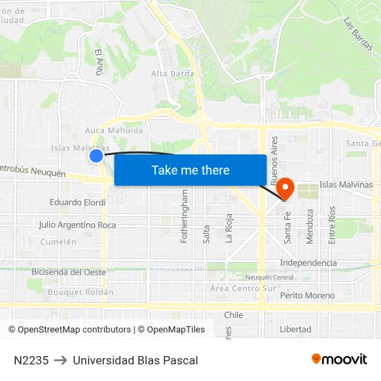 N2235 to Universidad Blas Pascal map