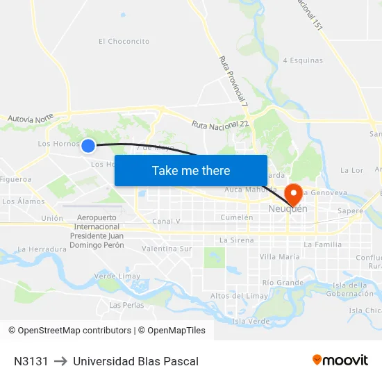 N3131 to Universidad Blas Pascal map