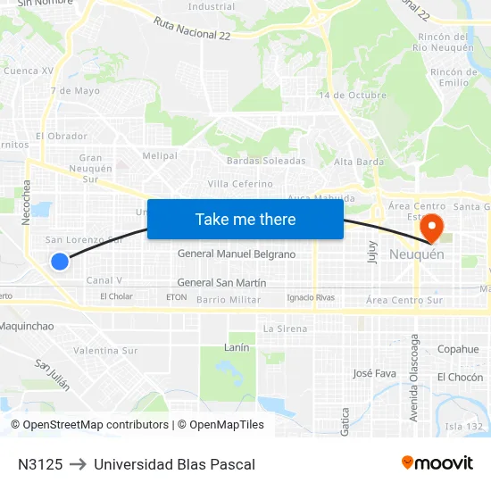 N3125 to Universidad Blas Pascal map