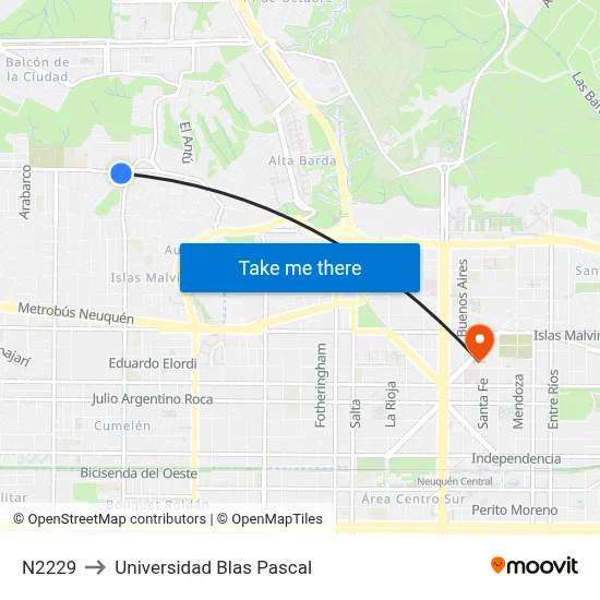 N2229 to Universidad Blas Pascal map